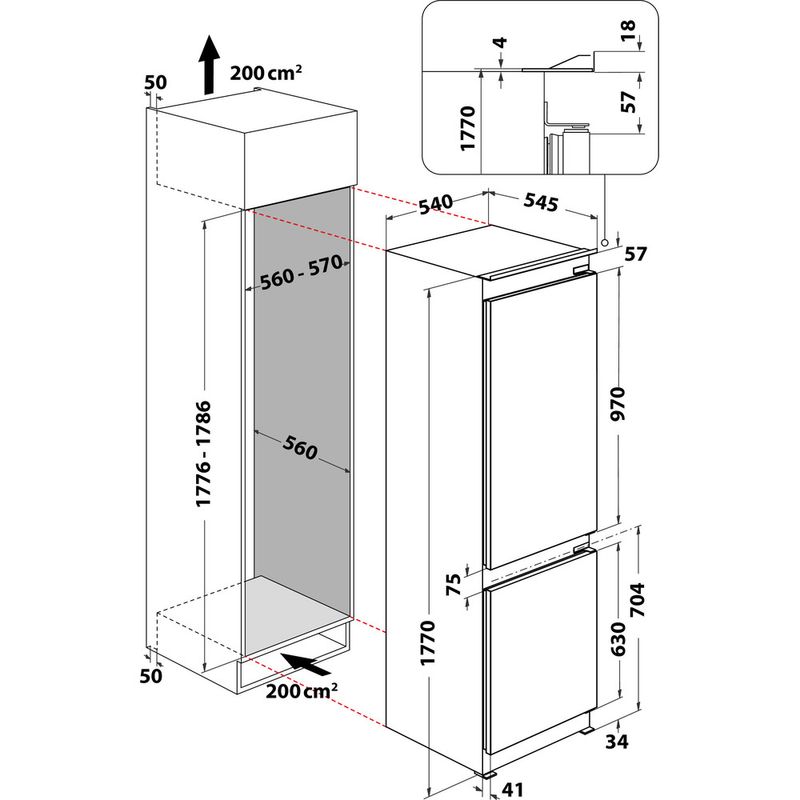 Whirlpool Combinazione Frigorifero/Congelatore Da incasso WHC18 T323 Bianco 2 porte Technical drawing