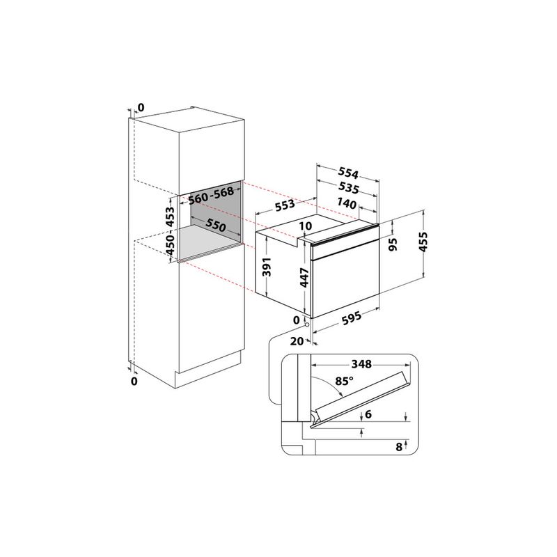 Whirlpool Microonde Da incasso AMW 509/IX Stainless Steel Elettronico 40 Microonde combinato 900 Technical drawing