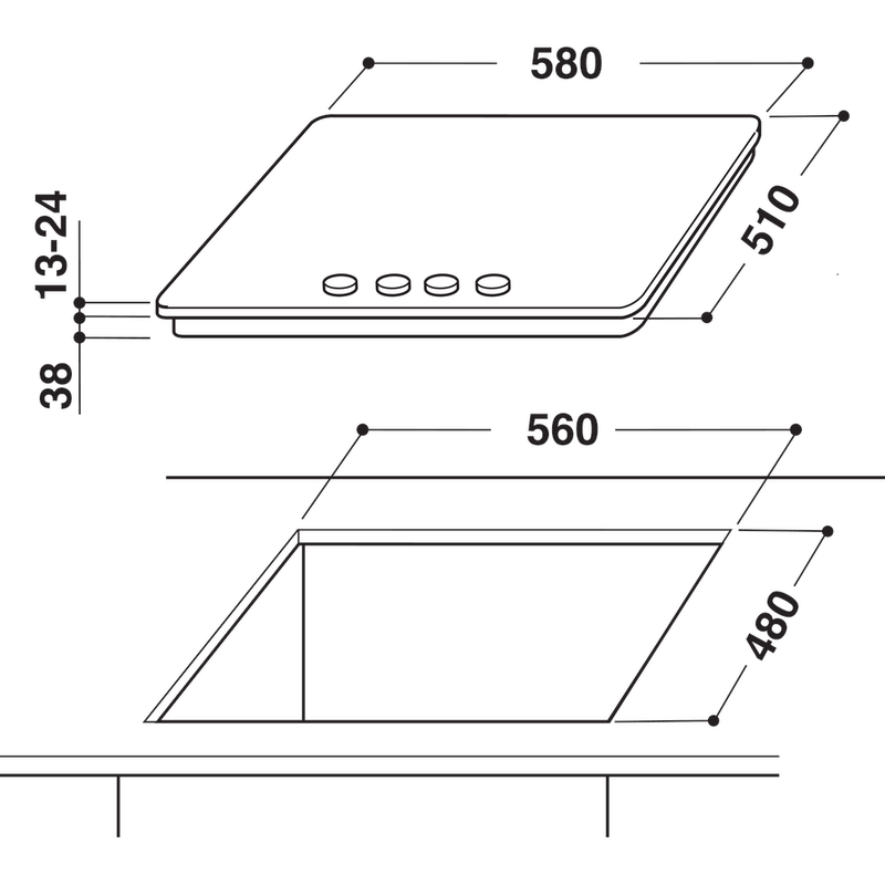 Whirlpool-Piano-cottura-AKR-353-IX-Inox-GAS-Technical-drawing