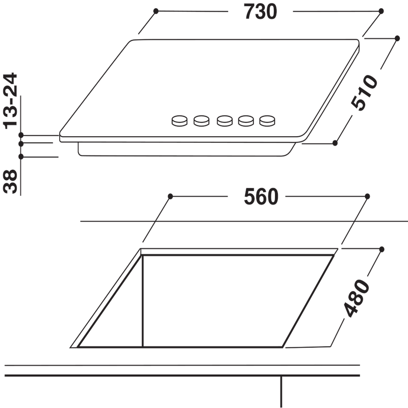 Whirlpool-Piano-cottura-AKR-358-IX-Inox-GAS-Technical-drawing
