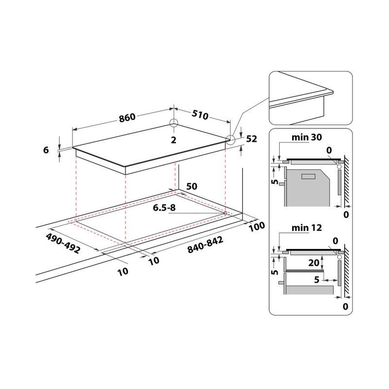 Whirlpool-Piano-cottura-ACM-795-BA-Nero-Induction-vitroceramic-Technical-drawing