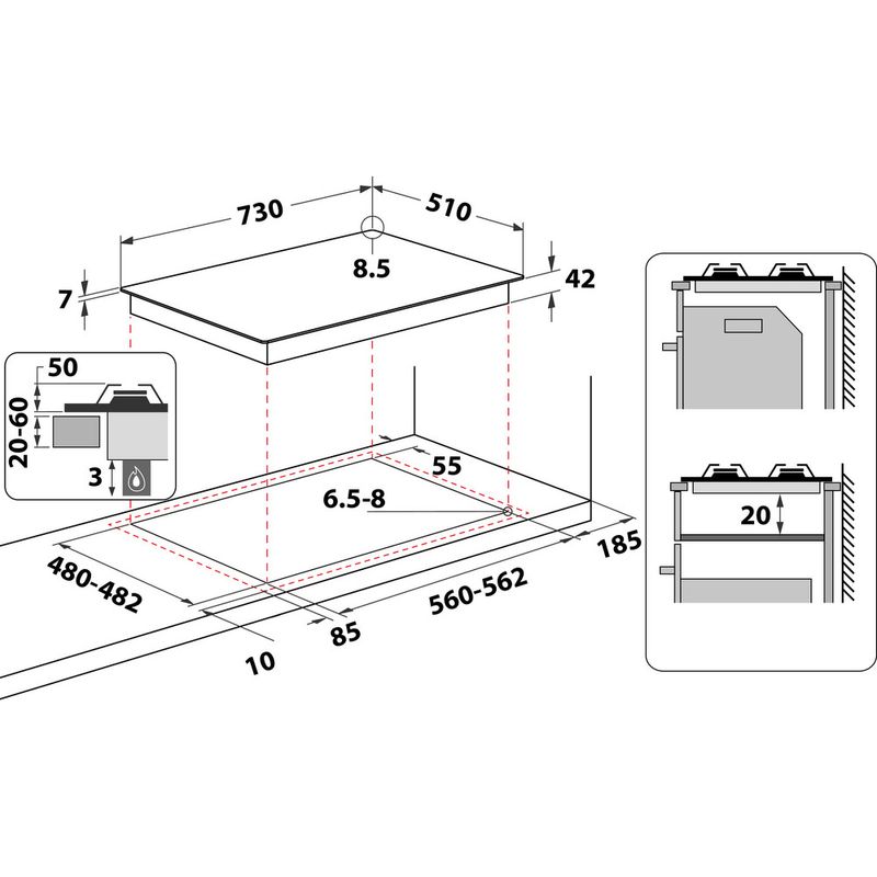Whirlpool Piano cottura GMA 7522/IX Inox GAS Technical drawing