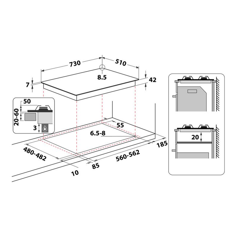 Piano cottura a gas Whirlpool: 5 fuochi - GMA 7514/IXL