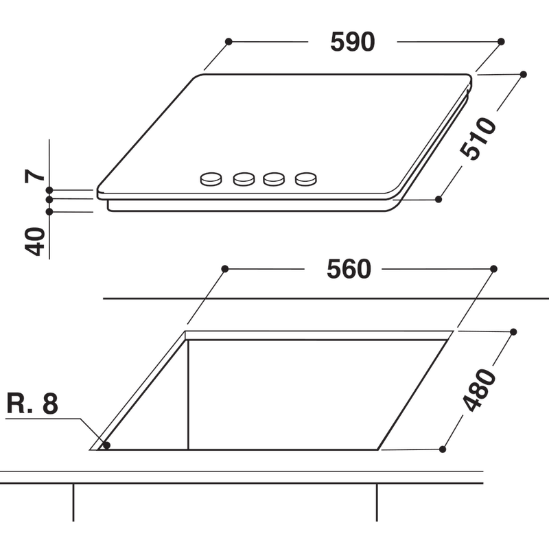 Whirlpool-Piano-cottura-GMA-6422-IXL-Inox-GAS-Technical-drawing