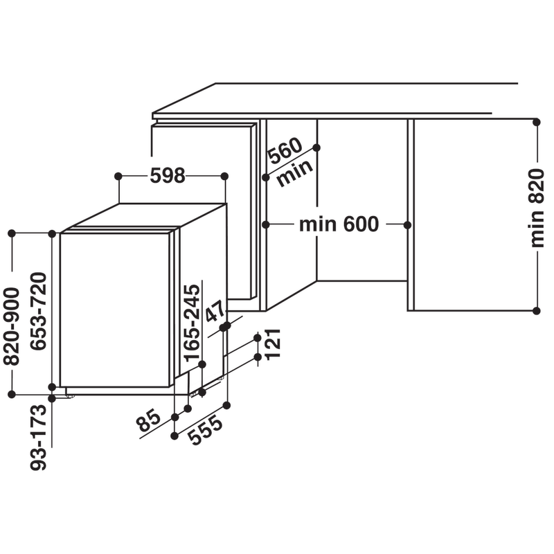 Whirlpool-Lavastoviglie-Da-incasso-WUIC-3B19-Totalmente-integrato-A--Technical-drawing