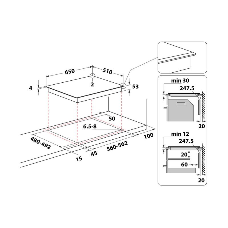 Whirlpool Piano cottura SMO 654 OF/BT/IXL Nero Induction vitroceramic Technical drawing