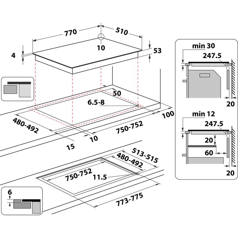 Whirlpool Piano cottura SMP 778 C/NE/IXL Nero Induction vitroceramic Technical drawing