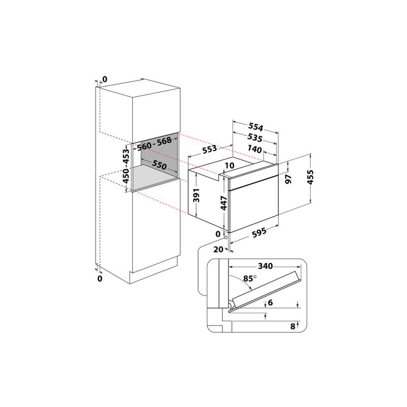 Whirlpool Microonde Da incasso AMW 9607/IX Stainless Steel Elettronico 40 Microonde combinato 900 Technical drawing
