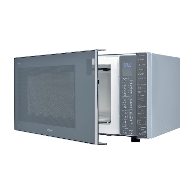 Whirlpool Microonde A libera installazione MWP 304 M Specchio Elettronico 30 Microonde + grill 900 Perspective open