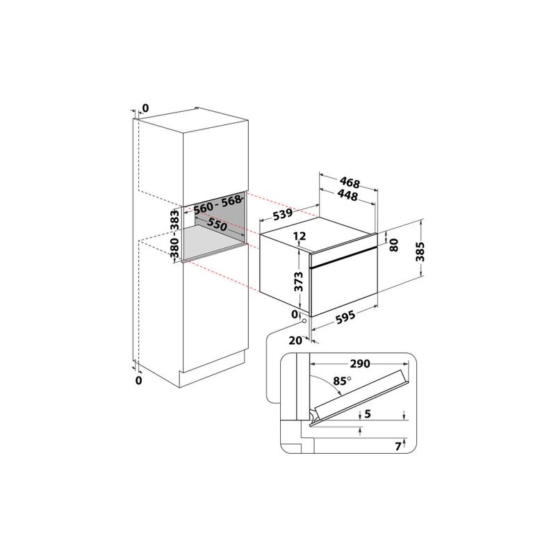 Whirlpool Microonde Da incasso W7 MD440 Stainless Steel Elettronico 31 Microonde + grill 1000 Technical drawing