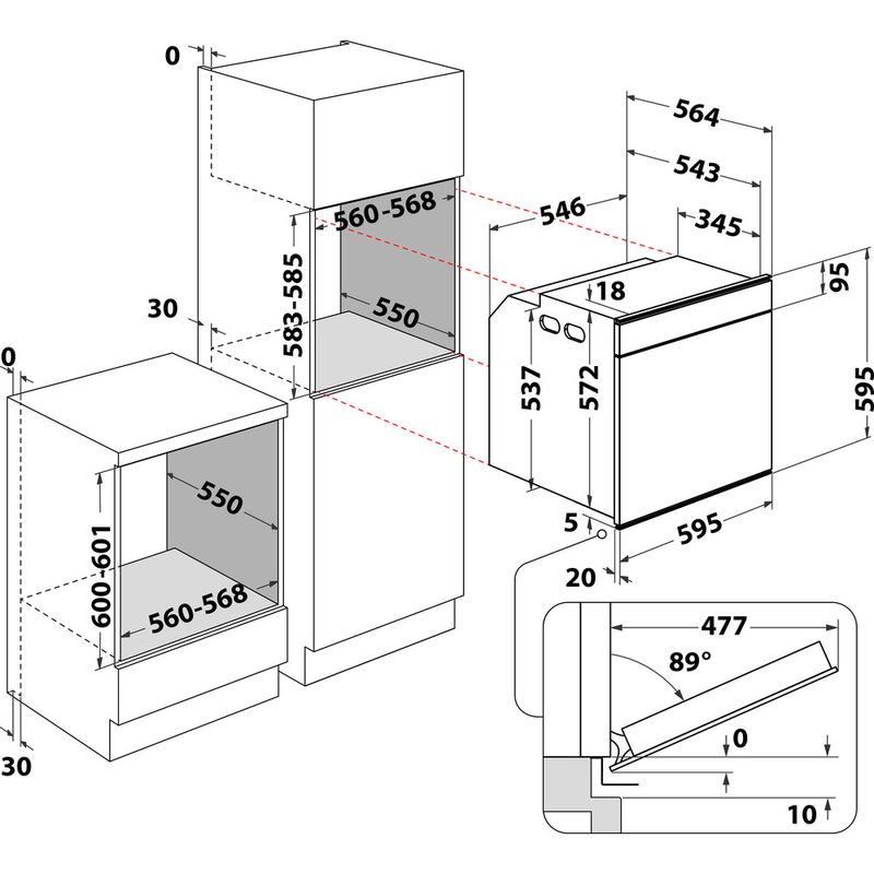 Whirlpool Forno Da incasso W9I OM2 4S1 H Elettrico A+ Technical drawing