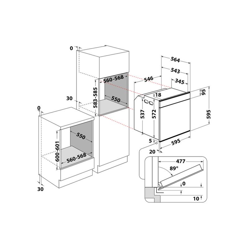 Whirlpool Forno Da incasso W9 OM2 4S1 H Elettrico A+ Technical drawing