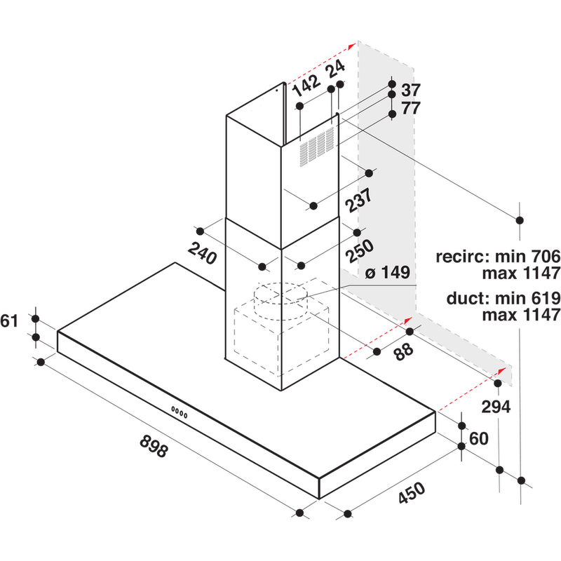 Whirlpool-Cappa-Da-incasso-AKR-559-3-IX-Inox-Montaggio-a-parete-Meccanico-Technical-drawing