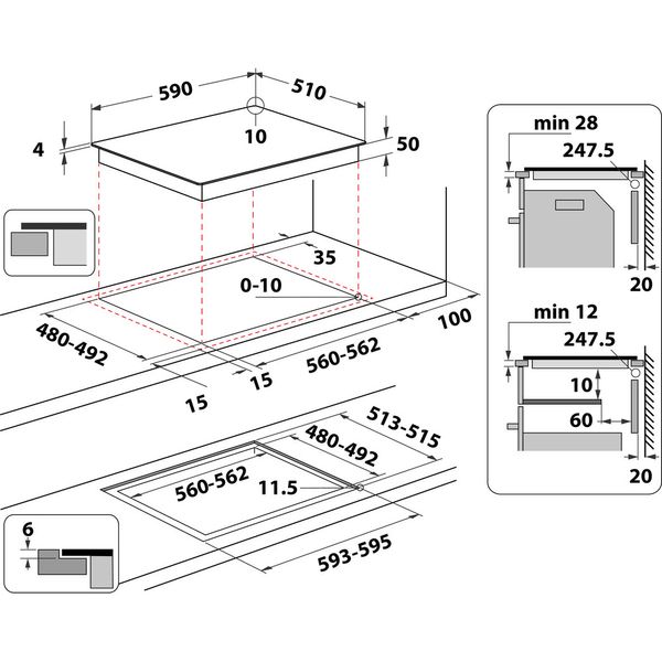 Whirlpool Piano cottura WL B8160 NE Nero Induction vitroceramic Technical drawing