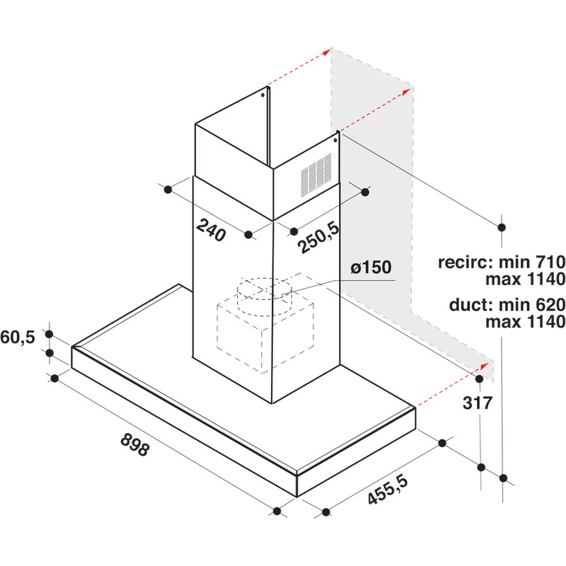 Whirlpool-Cappa-Da-incasso-WHBS-92F-LT-K-Inox-Montaggio-a-parete-Elettronico-Technical-drawing