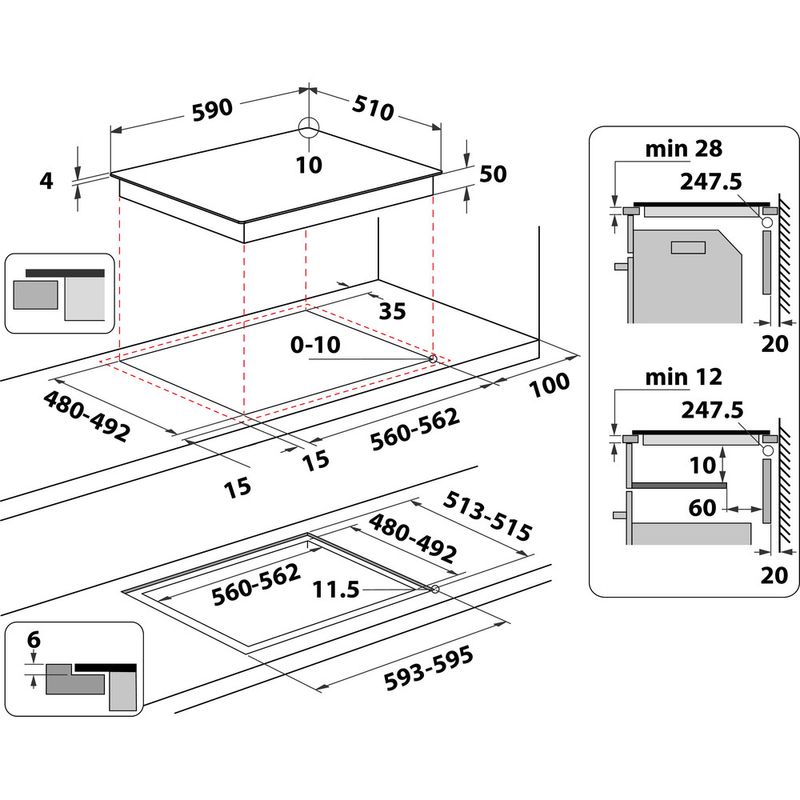 Whirlpool Piano cottura WL B3360 NE Nero Induction vitroceramic Technical drawing