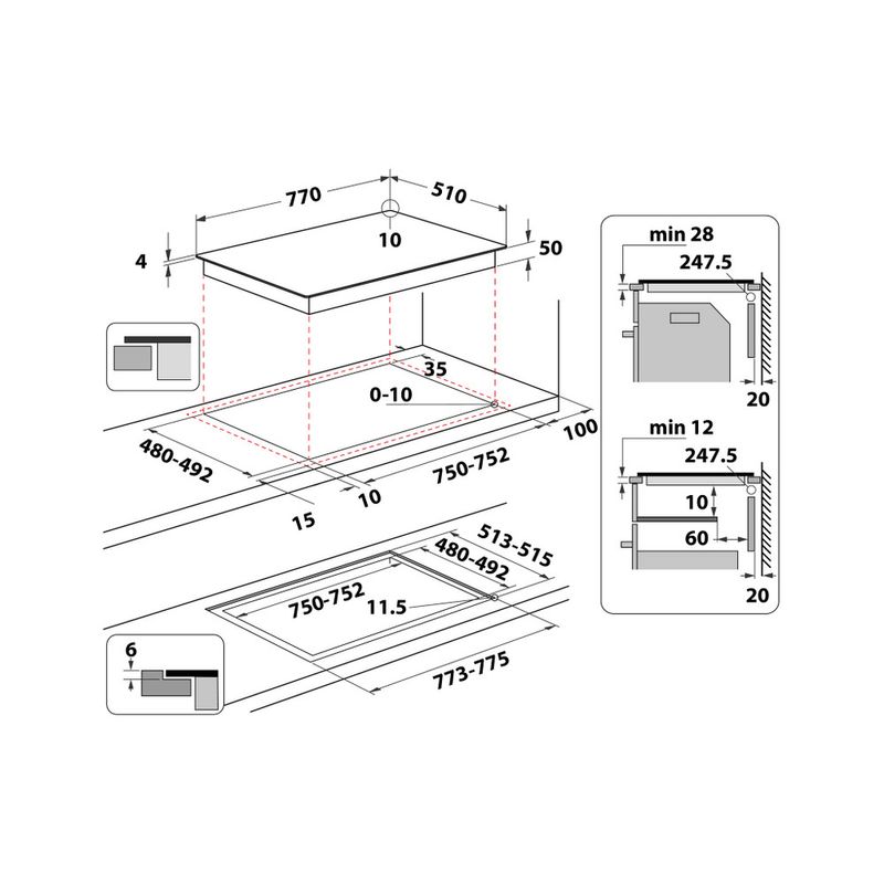 Whirlpool Piano cottura WF S0377 NE/IXL Nero Induction vitroceramic Technical drawing