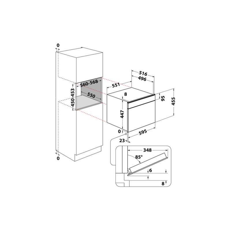 Whirlpool Forno Da incasso W7 MS450 Elettrico A Technical drawing