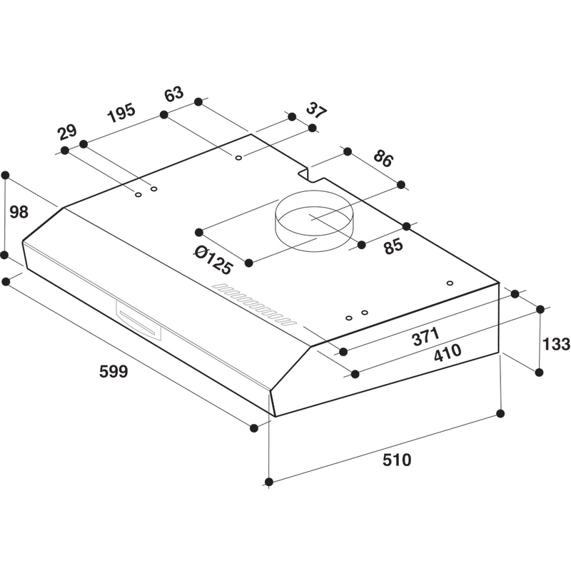 Whirlpool Cappa Da incasso WSLK 66/1 AS X Grigio Montaggio a parete Meccanico Technical drawing