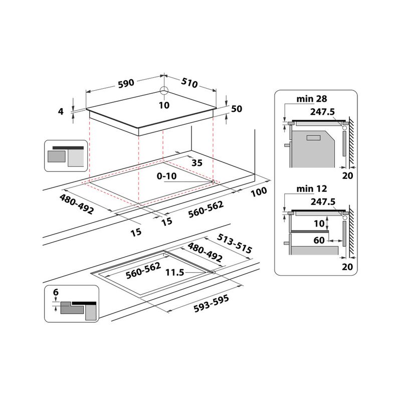 Whirlpool Piano cottura WS Q2160 NE Nero Induction vitroceramic Technical drawing