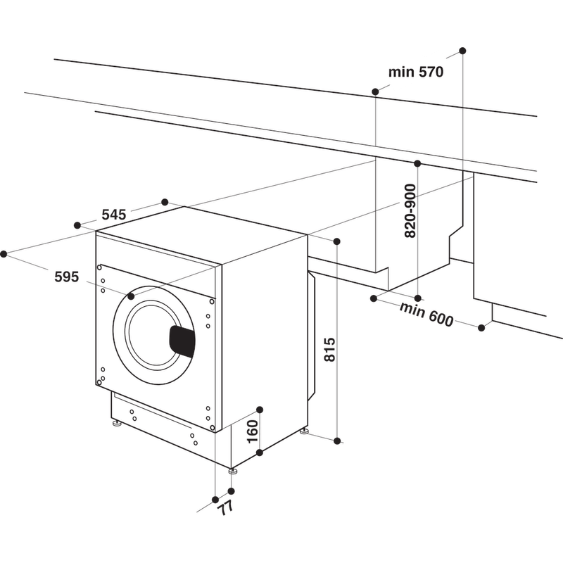 Whirlpool Lavabiancheria Da incasso BI WMWG 91484E EU Bianco Carica frontale C Technical drawing