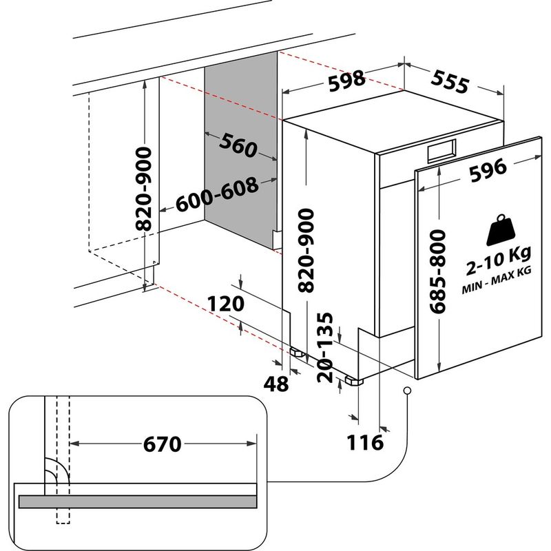 Whirlpool Lavastoviglie Da incasso WIS 7030 PEF Totalmente integrato D Technical drawing