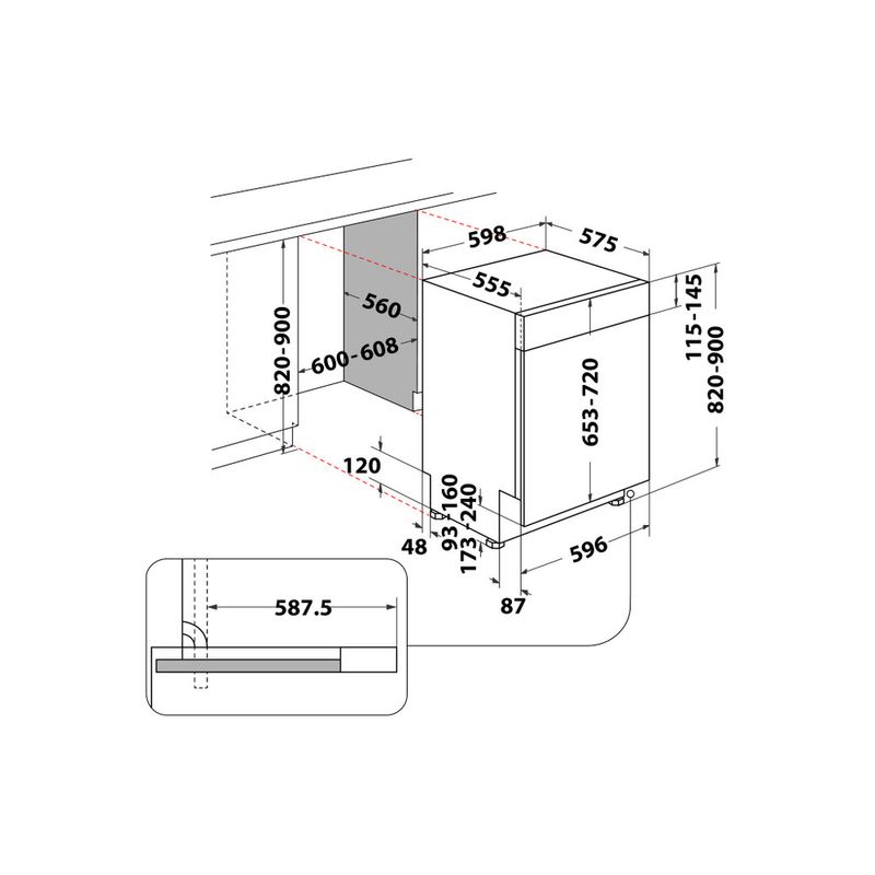 Whirlpool Lavastoviglie Da incasso WB 6020 P X Semi-integrato E Technical drawing