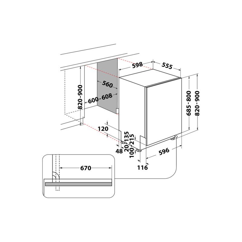 Whirlpool Lavastoviglie Da incasso WIS 5020 Totalmente integrato E Technical drawing