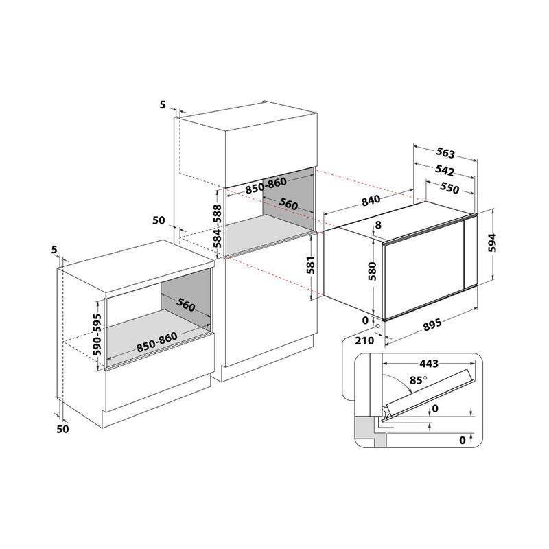 Whirlpool Forno Da incasso MSA K5V IX WH Elettrico A Technical drawing