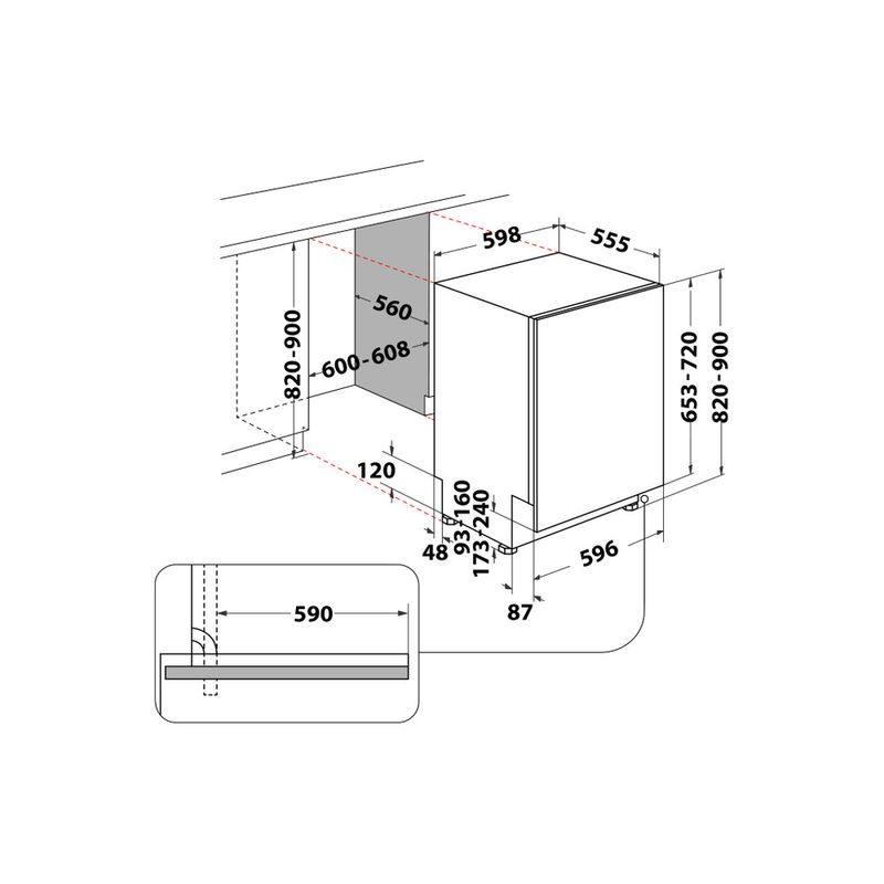 Whirlpool Lavastoviglie Da incasso WIC 3C33 F Totalmente integrato D Technical drawing