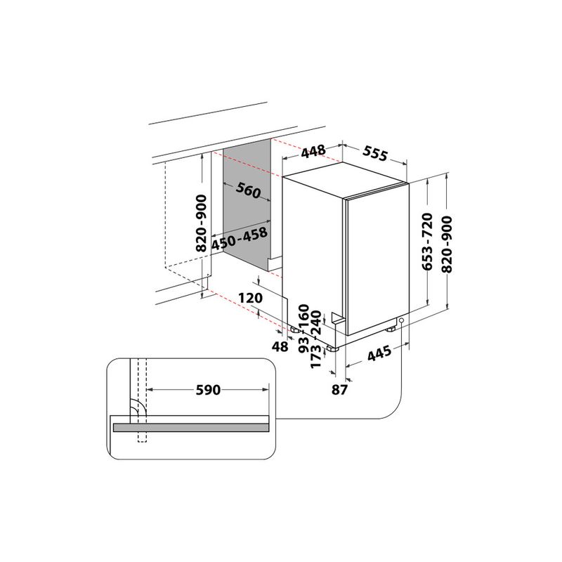 Whirlpool Lavastoviglie Da incasso WSIC 3M27 C Totalmente integrato E Technical drawing