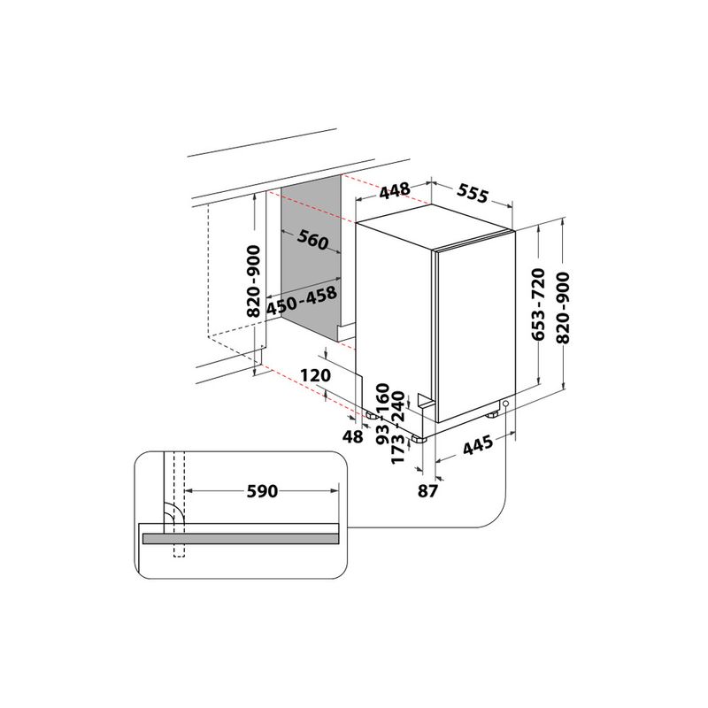 Whirlpool Lavastoviglie Da incasso WSIC 3M27 Totalmente integrato E Technical drawing