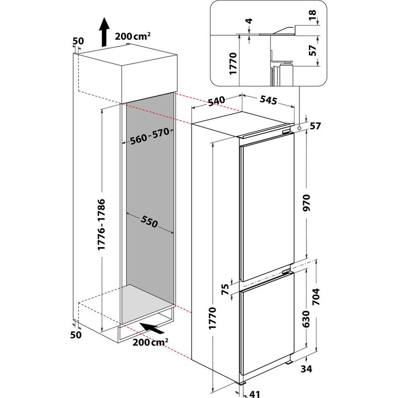 Whirlpool-Combinazione-Frigorifero-Congelatore-Da-incasso-ART-66001-Bianco-2-porte-Technical-drawing