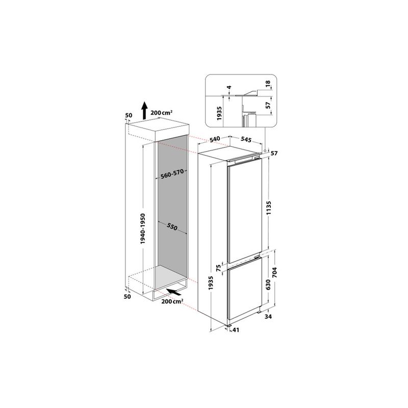 Whirlpool Combinazione Frigorifero/Congelatore Da incasso ART 9812 SF1 Bianco 2 porte Technical drawing