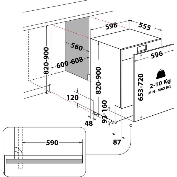 Whirlpool Lavastoviglie Da incasso WIO 3O540 PELG Totalmente integrato B Technical drawing