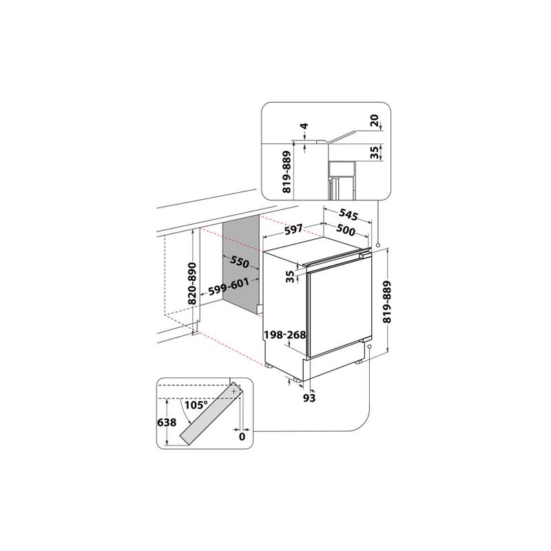 Whirlpool Frigorifero Da incasso ARG 913 1 Bianco Technical drawing
