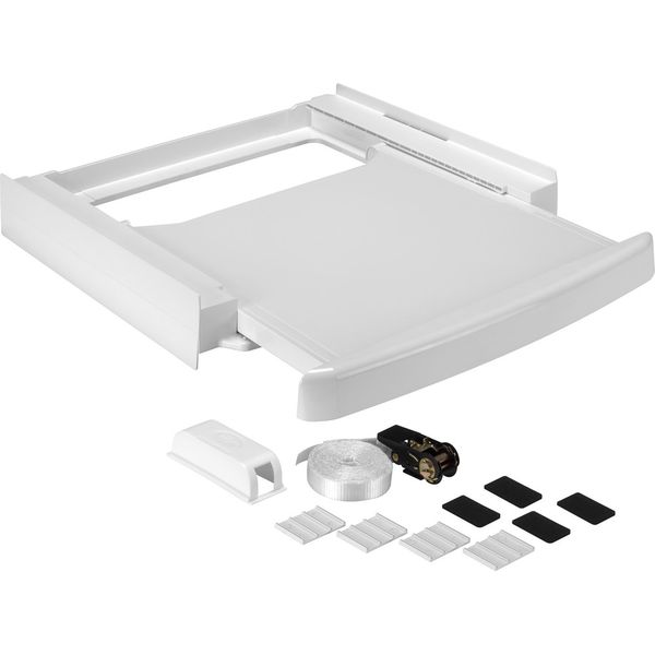 HOME EQUIPEMENT Kit Di Sovrapposizione Per Lavatrice E Asciugatrice – Supporto E Piano Di Lavoro Con Stendibiancheria Scorrevole, 00668