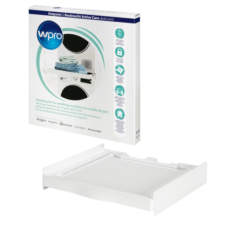 Il Kit di sovrapposizione dedicato alle lavatrici e asciugatrici Hotpoint è la soluzione ideale per risparmiare spazio nell'area lavanderia.