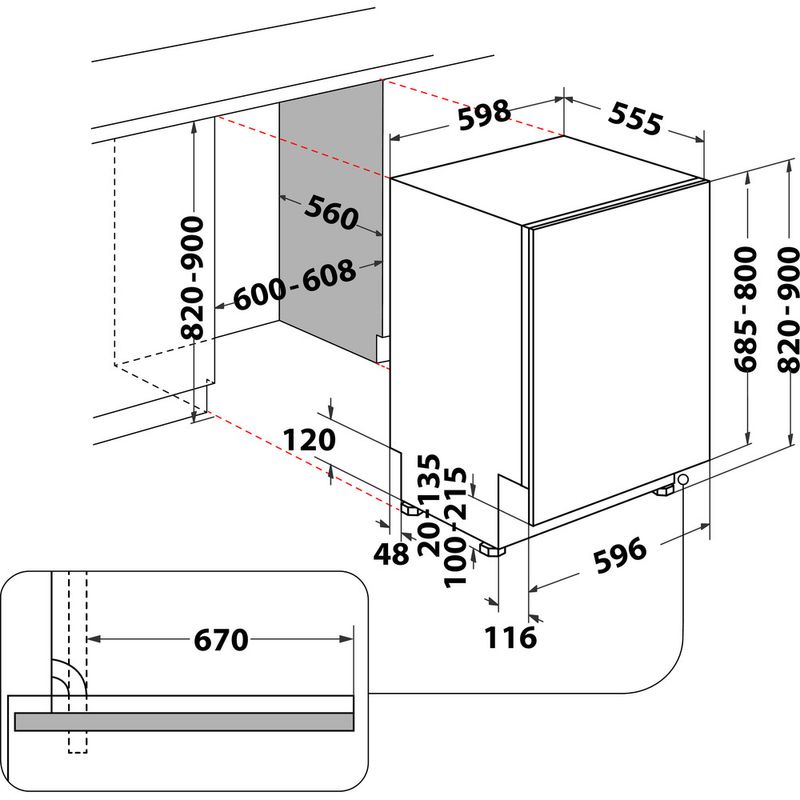 Whirlpool Lavastoviglie Da incasso WIS 5010 Totalmente integrato F Technical drawing