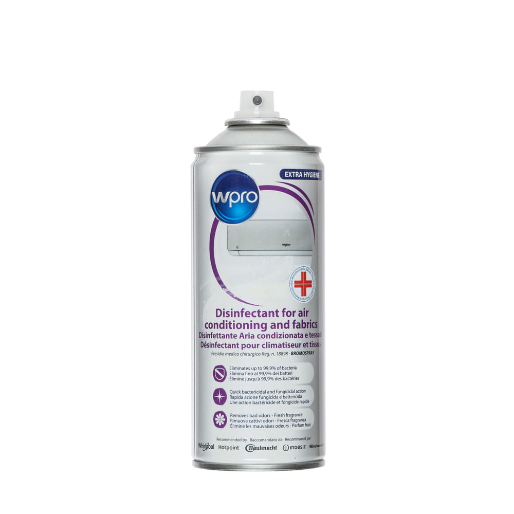 Il disinfettante Wpro Bromospray è ideale per il consumatore che desidera una pulizia totale e profonda del proprio condizionatore d'aria.