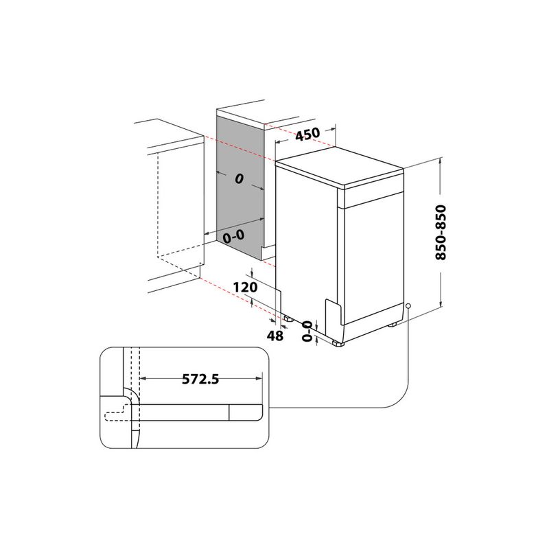 Whirlpool Lavastoviglie A libera installazione WSFO 3T223 PC X A libera installazione E Technical drawing