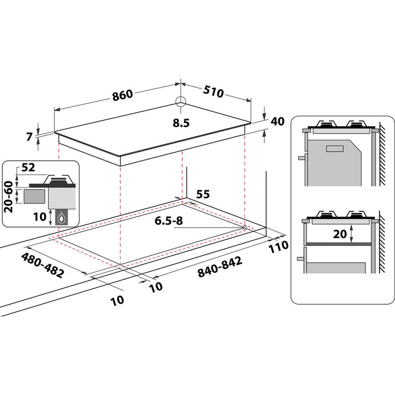 Whirlpool-Piano-cottura-GMWL-958-IXL-Inox-Ixelium-GAS-Technical-drawing