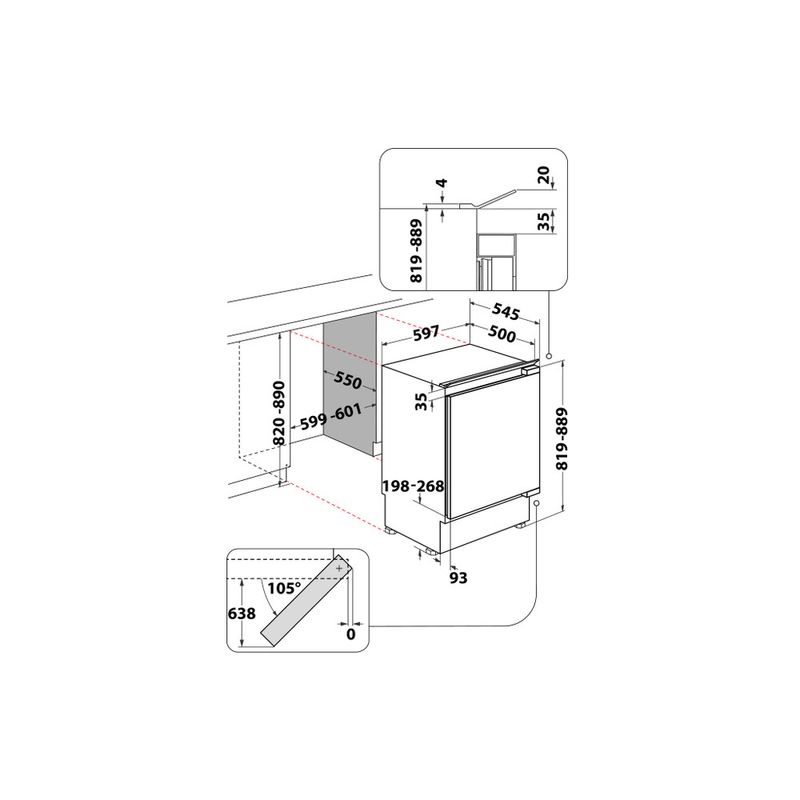 Whirlpool Congelatore Da incasso AFB 8281 Bianco Technical drawing