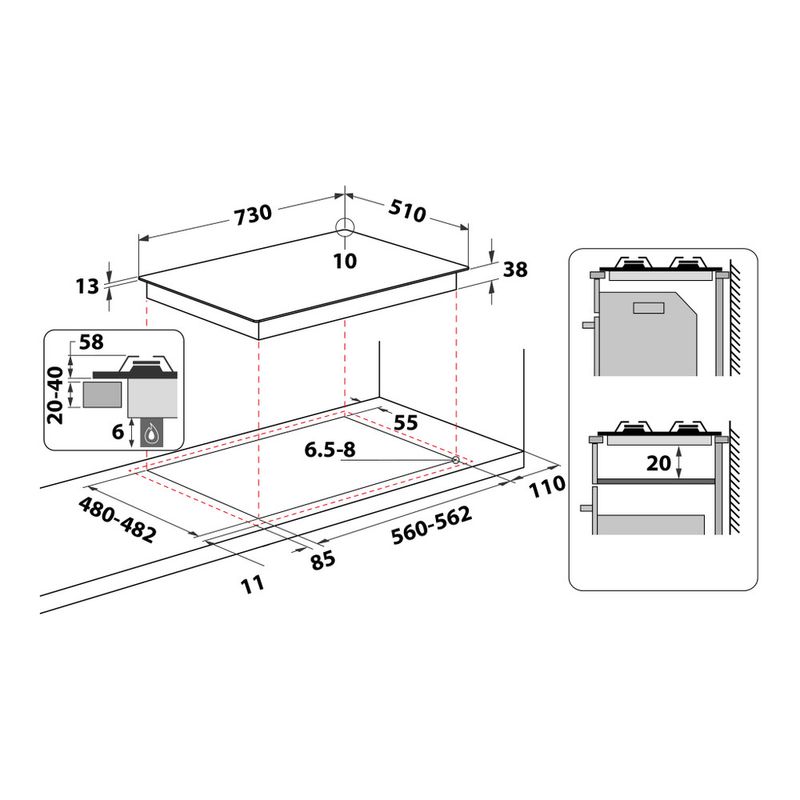 Whirlpool-Piano-cottura-TGML-761-IX-Inox-GAS-Technical-drawing