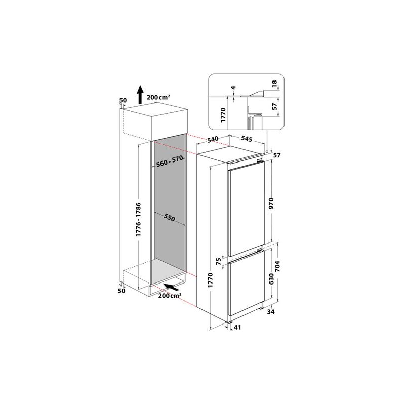 Whirlpool Combinazione Frigorifero/Congelatore Da incasso WHC18 T332 Bianco 2 porte Technical drawing