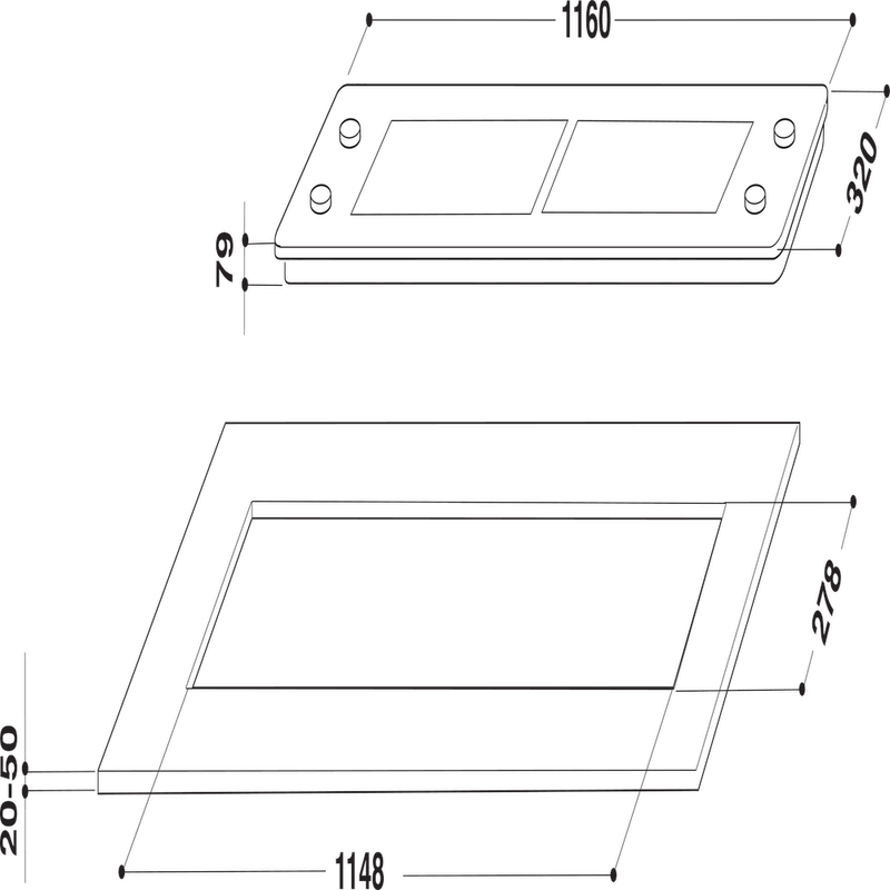 Whirlpool-Piano-cottura-AKM-291-IX-Inox-GAS-Technical-drawing