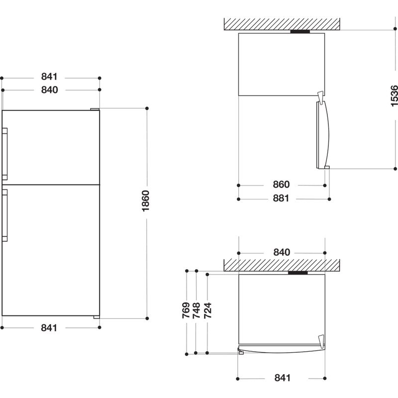 Whirlpool-Combinazione-Frigorifero-Congelatore-A-libera-installazione-W84TE-72-X-AQUA-2-Inox-2-porte-Technical-drawing