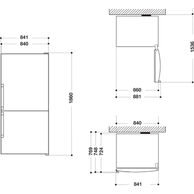 Whirlpool-Combinazione-Frigorifero-Congelatore-A-libera-installazione-W84BE-72-X-2-Inox-2-porte-Technical-drawing