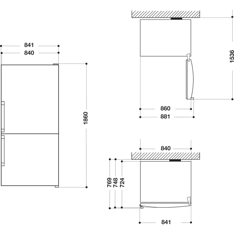 Whirlpool Combinazione Frigorifero/Congelatore A libera installazione W84BE 72 X 2 Inox 2 porte Technical drawing