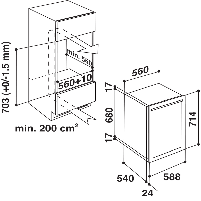 Whirlpool-Conservazione-del-vino-Da-incasso-ARC-229-Inox-Technical-drawing
